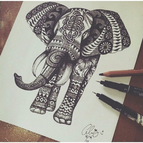 500x500 Image About Black In Art - Tribal Elephant Drawing