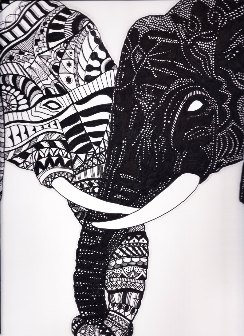 794x1093 tribal elephant art elephant print black and white elephant etsy - Tribal Elephant Drawing
