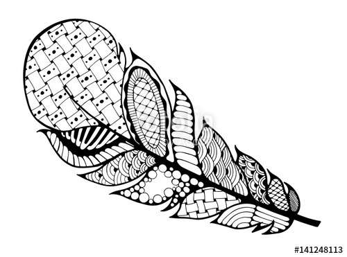 500x371 ethnic feather on a white background vintage artistically hand - Tribal Feather Drawing