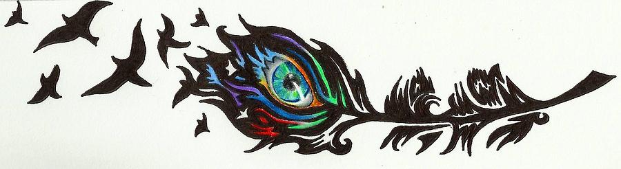 900x246 Tribal Peacock Feather Drawing - Tribal Feather Drawing
