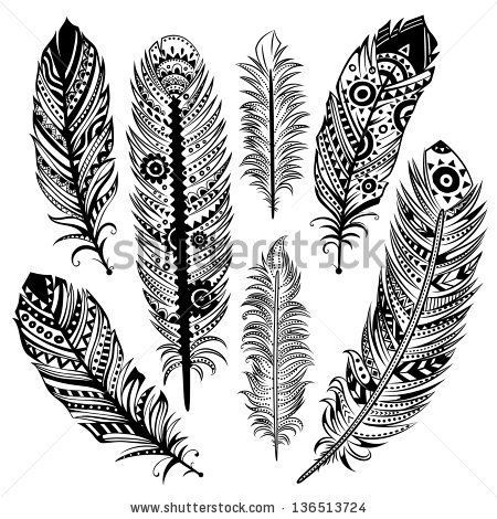 450x470 Vintage Tribal Feathers - Tribal Feather Drawing
