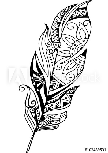 353x500 vector feather on a white background vintage tribal feather - Tribal Feather Drawing