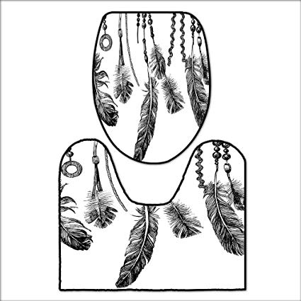 425x425 Qianhehome Piece Bathroom Contour Rugs Minimalist - Tribal Feather Drawing