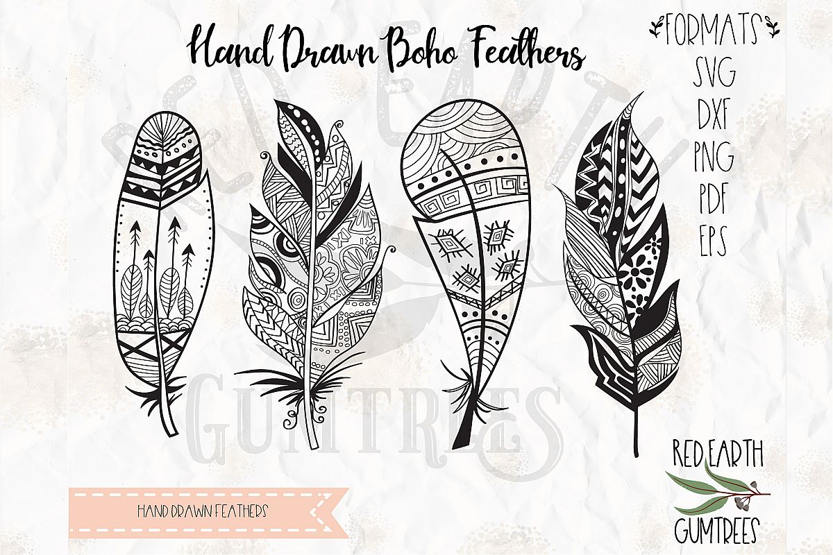 1200x800 boho feathers bundle, tribal feathersdxf,png - Tribal Feather Drawing