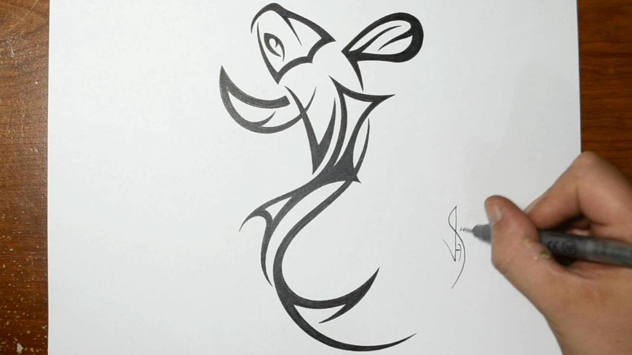 1280x720 How To Draw A Tribal Koi Fish Tattoo Design - Tribal Fish Drawing