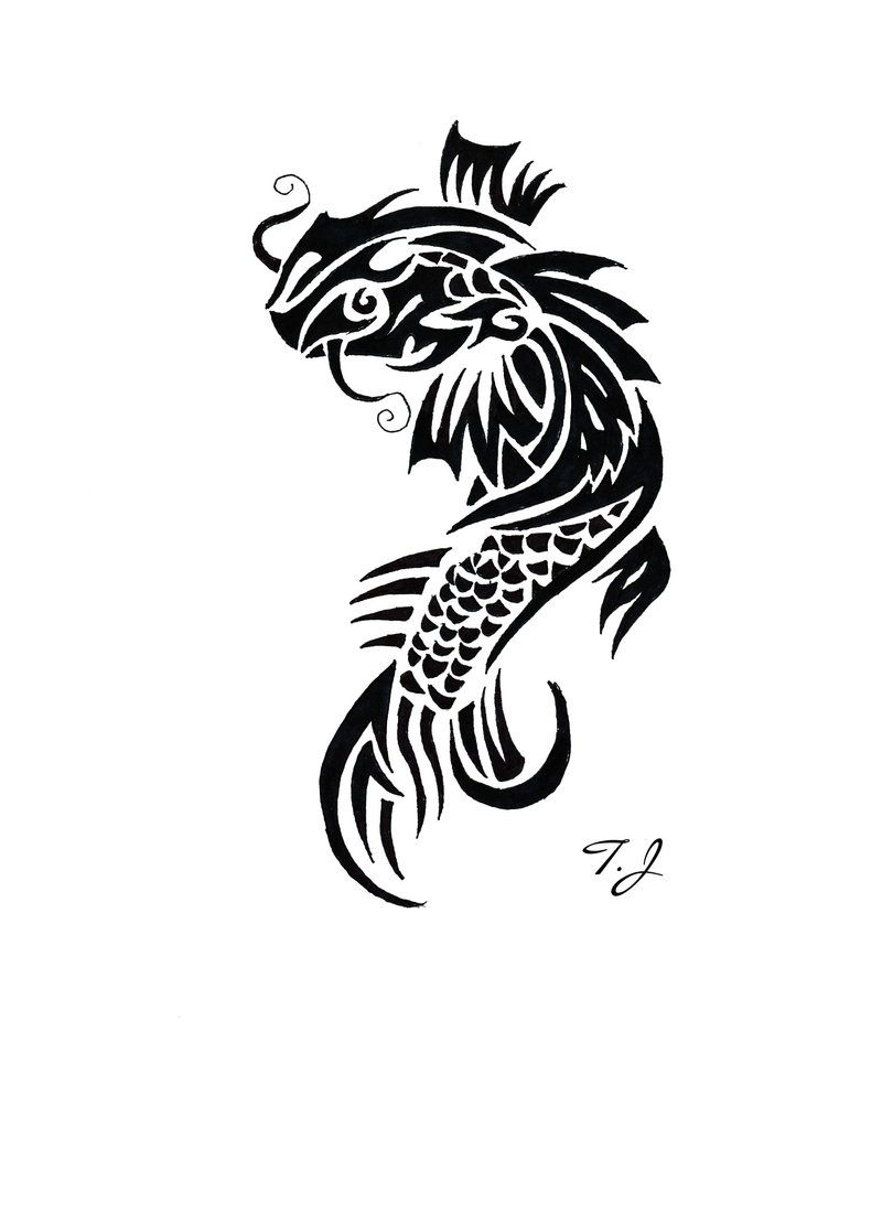 800x1101 Koi Fish Tribal - Tribal Fish Drawing