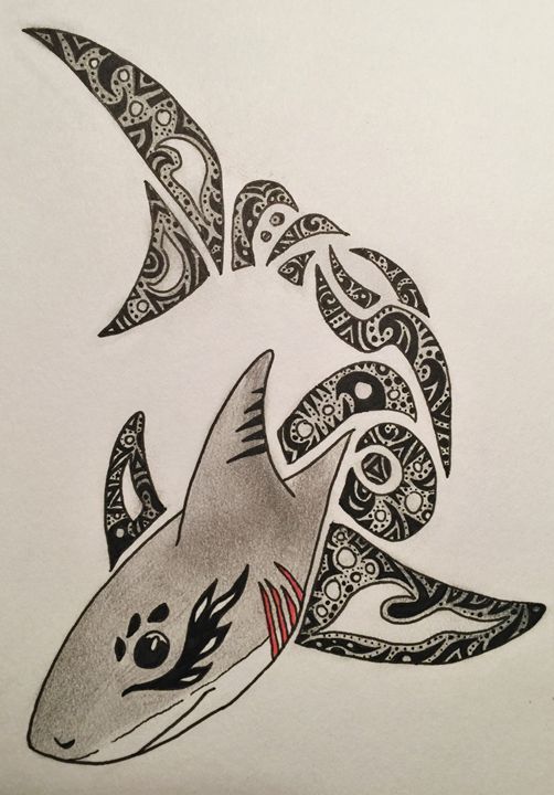 502x720 Tribal Shark - Tribal Fish Drawing