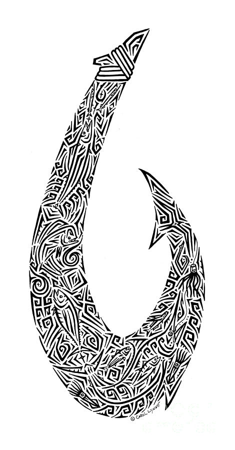 470x900 Hawaiian Fish Hook Drawing - Tribal Fish Drawing