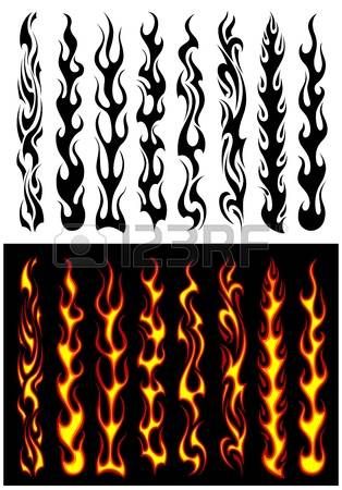 314x450 various fiery vector tribal flames in colorful orange on black - Tribal Flame Drawings