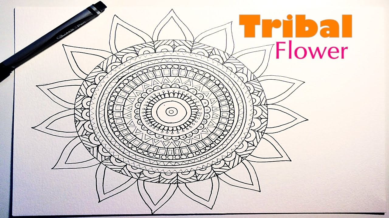 1280x720 Mandala Flower Drawing Draw A Tribalaztec Mandala Flower - Tribal Flower Drawing