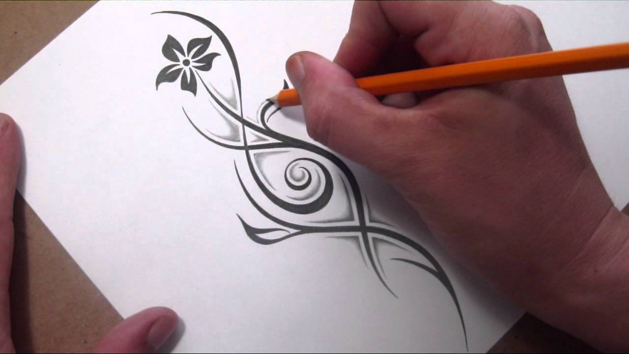1280x720 Drawing A Tribal Flower And Stem With A Little Shading - Tribal Flower Drawing