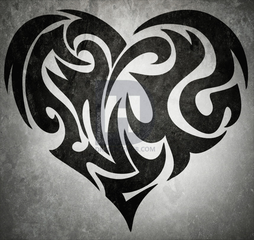 858x811 How To Draw A Tribal Heart Tattoo, Step - Tribal Heart Drawings
