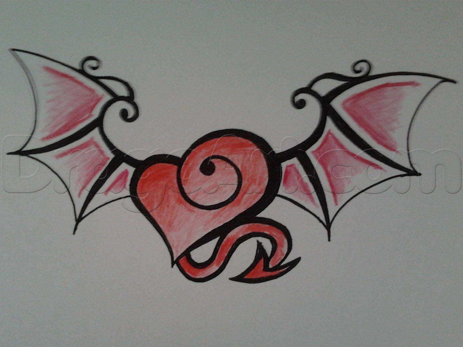 1600x1200 Step Tribal Winged Heart - Tribal Heart Drawings