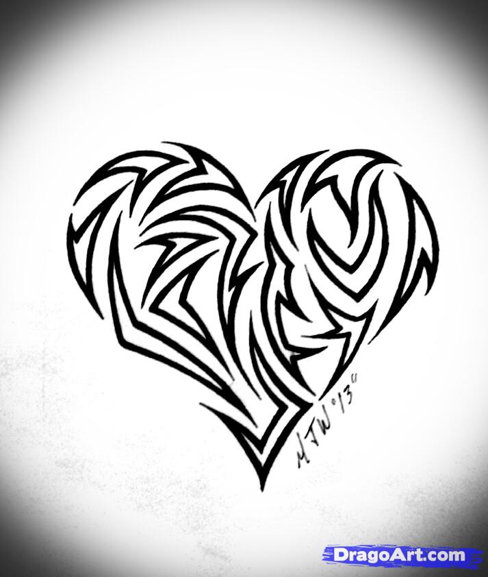 713x842 Drawing A Tribal Heart, Step - Tribal Heart Drawings