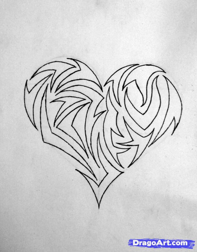 691x885 Drawing A Tribal Heart, Step - Tribal Heart Drawings