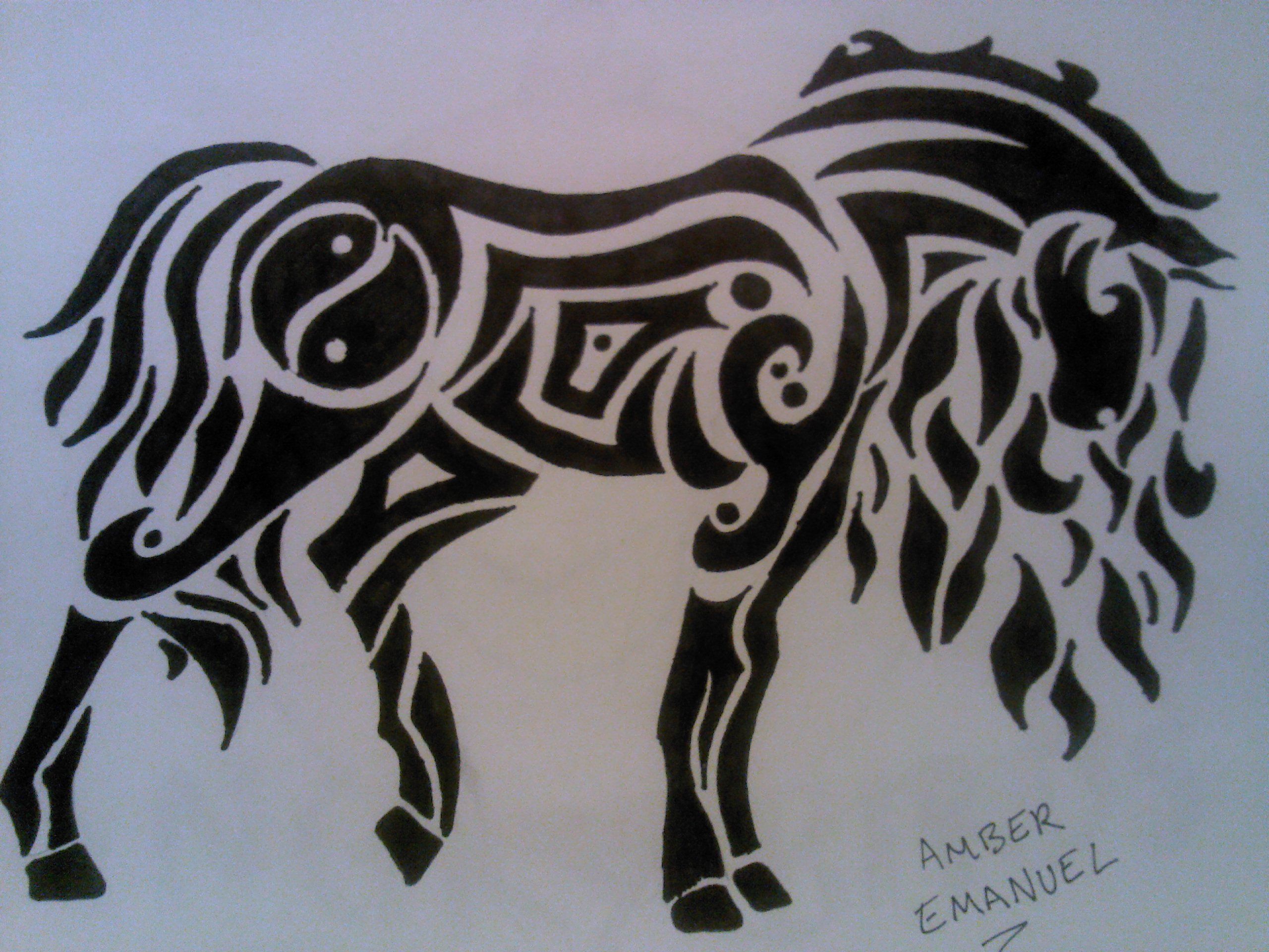 2560x1920 tribal horse drawing tea towels - Tribal Horse Drawing