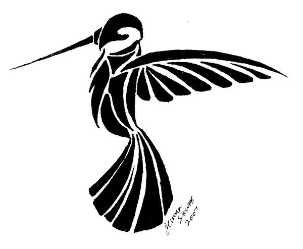 600x493 Tribal Hummingbird Tattoo Drawing - Tribal Hummingbird Drawing