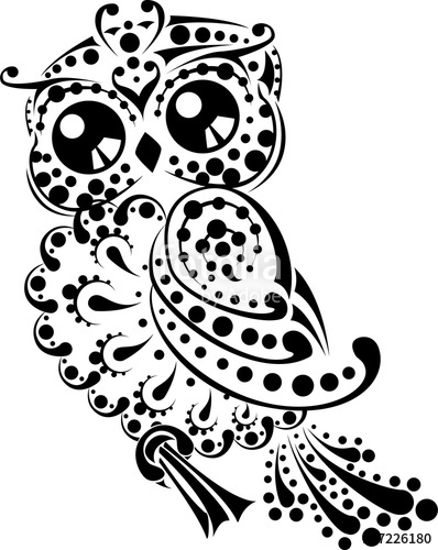 398x500 Pretty Floral Owl For Tribal Tattoo Stock Image And Royalty Free - Tribal Owl Drawing