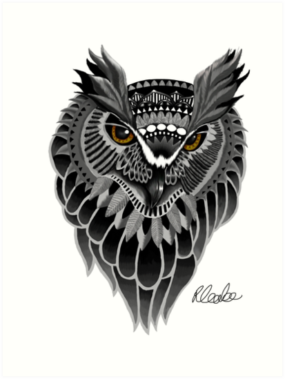 413x549 Tribal Owl Art Prints - Tribal Owl Drawing