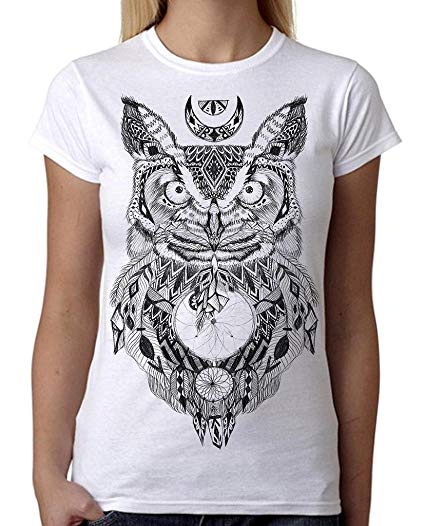 425x526 tribal aztec owl drawing tee junior's ply white t - Tribal Owl Drawing