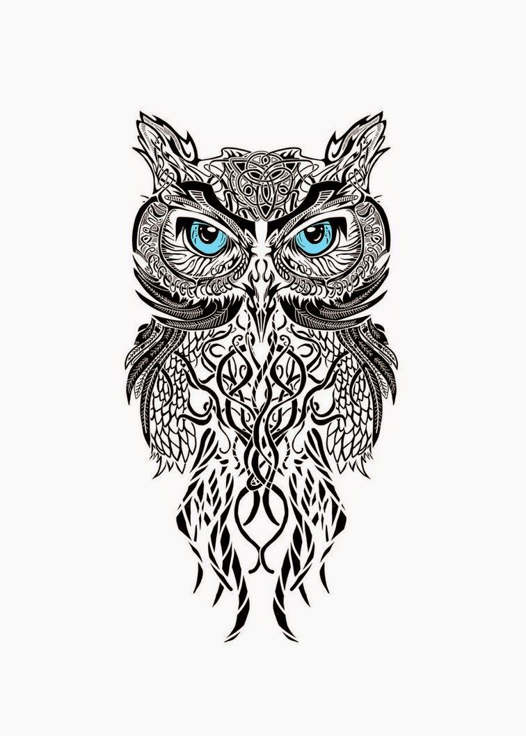 756x1057 Beautiful Blue Eyed Tribal Owl Tattoo Design - Tribal Owl Drawing