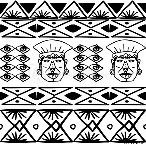 500x500 aztec tribal pattern vector with hand drawn ethnic in black - Tribal Pattern Drawing