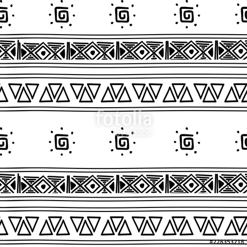 500x500 Aztec Seamless Pattern In Black And White With Tribal Hand Drawn - Tribal Print Drawings