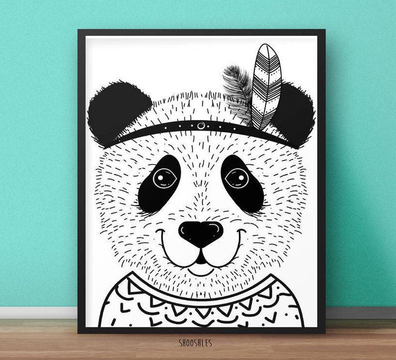 794x722 Tribal Panda Panda Illustration Panda Wall Art Panda Etsy - Tribal Print Drawings