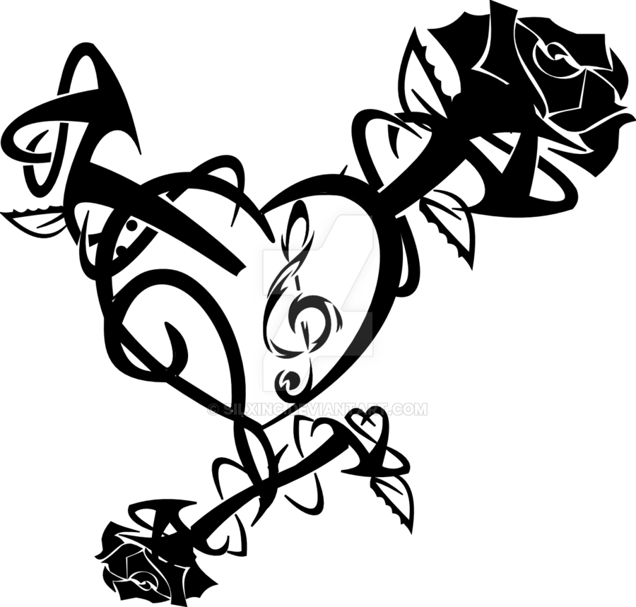 900x859 Tribal Rose Heart - Tribal Rose Drawing