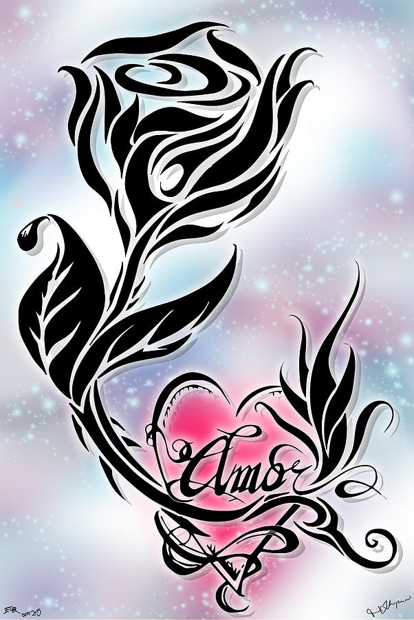 602x900 Tribal Rose Of Love Digital Art - Tribal Rose Drawing