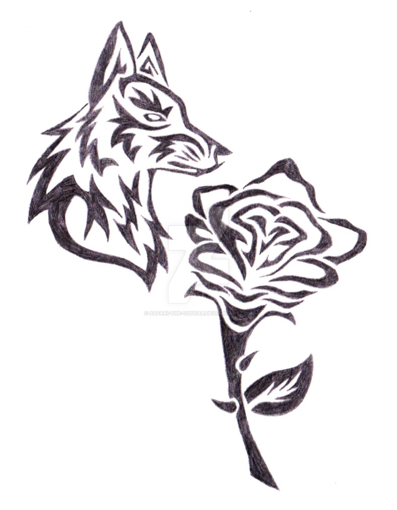 789x1012 Tribal Wolf W Rose - Tribal Rose Drawing