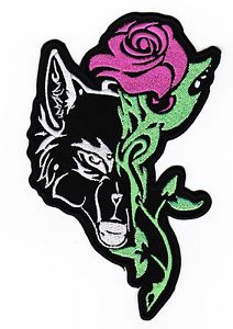 212x300 wolf with tribal rose lady s biker patch ebay - Tribal Rose Drawing