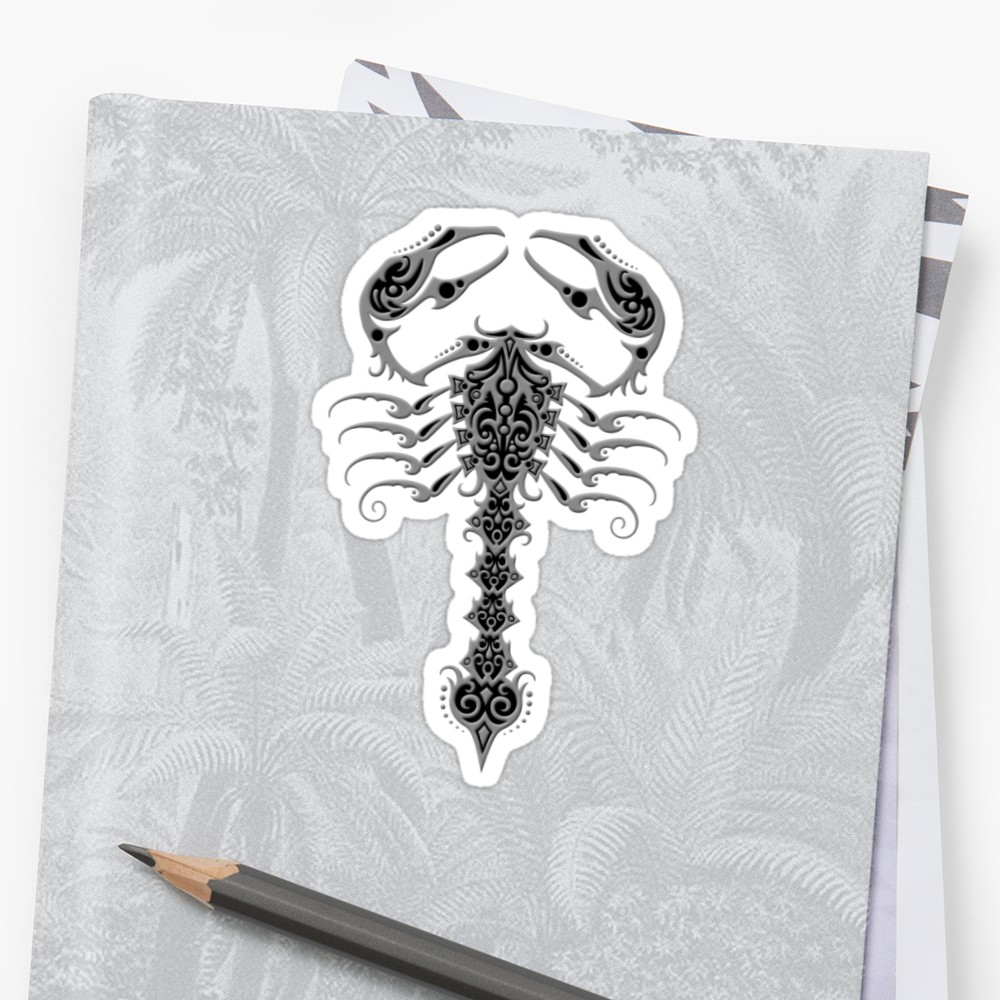 1000x1000 Gray And Black Tribal Scorpion Stickers - Tribal Scorpion Drawing