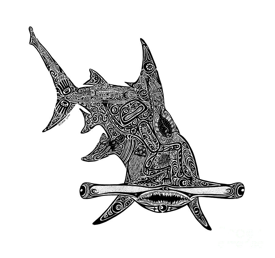 900x847 Hammerhead Shark Drawing - Tribal Shark Drawing
