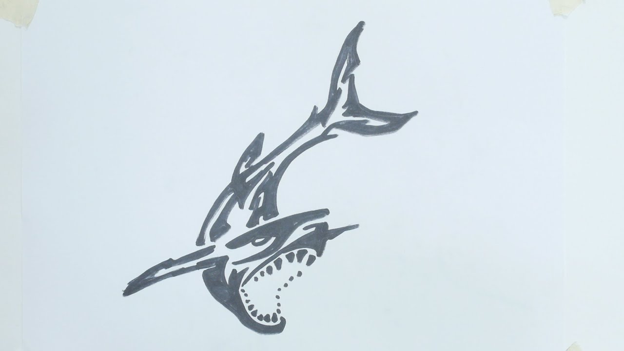 1280x720 How To Draw Shark Tribal Tattoo - Tribal Shark Drawing