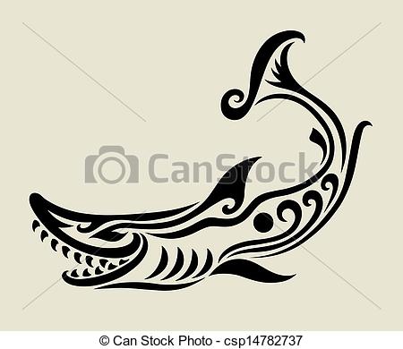 450x390 shark tribal curl decoration shark drawing with curl decorative - Tribal Shark Drawing