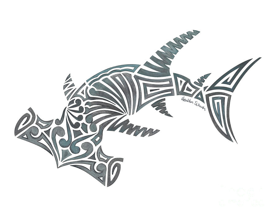 900x707 Tribal Hammerhead Shark Drawing - Tribal Shark Drawing