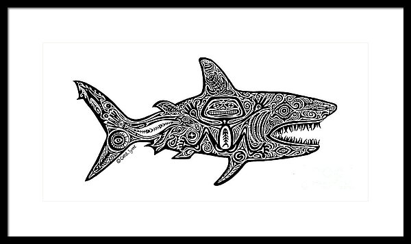 600x357 Tribal Shark Framed Print - Tribal Shark Drawing