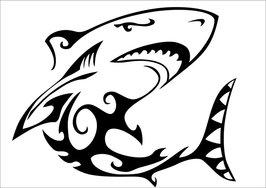 900x637 wonderful black tribal shark tattoo stencil - Tribal Shark Drawing