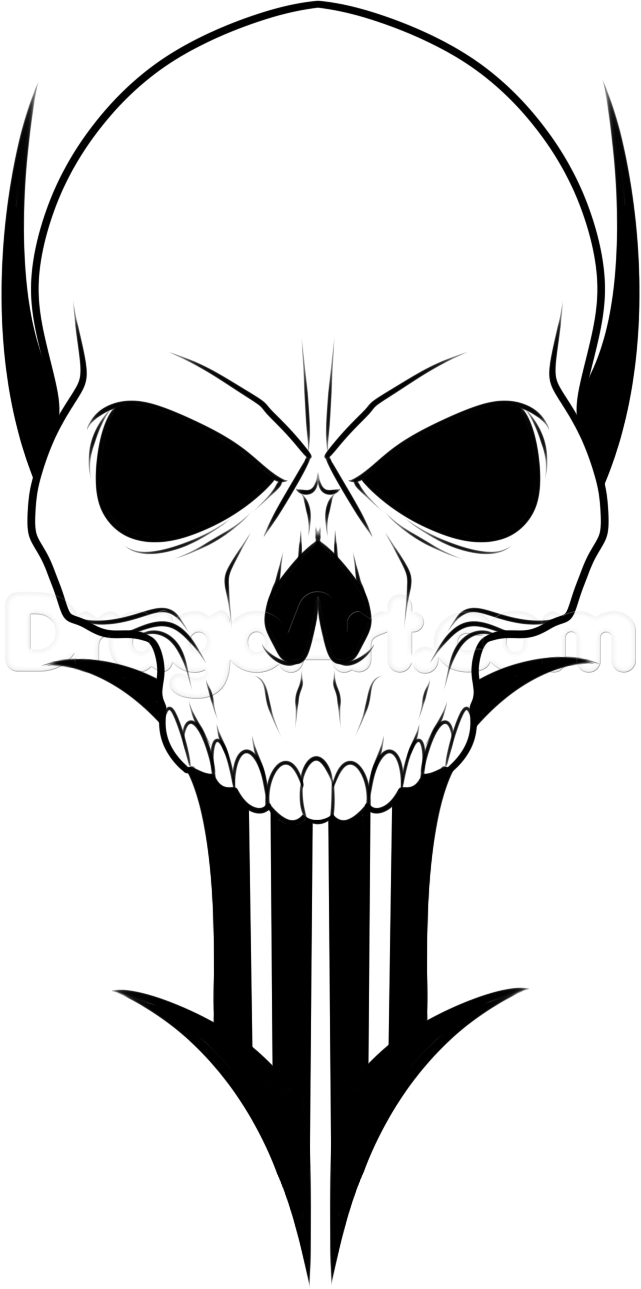 641x1289 How To Draw A Traditional Skull Tattoo, Step - Tribal Skull Drawings