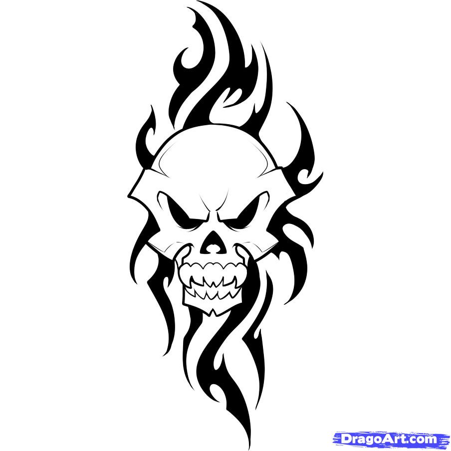 904x904 How To Draw A Tribal Skull, Step - Tribal Skull Drawings