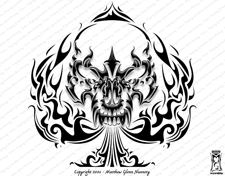 764x600 tribal ace symbol and skull tattoo design - Tribal Skull Drawings