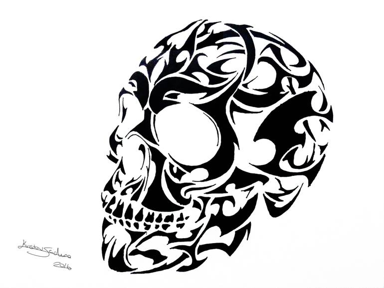 770x578 Tribal Skull Tattoo Design Art Print Drawing - Tribal Skull Drawings
