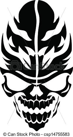 250x470 Tribal Vector Skull Drawing Art Of Cartoon Scary Tattoo Style - Tribal Skull Drawings