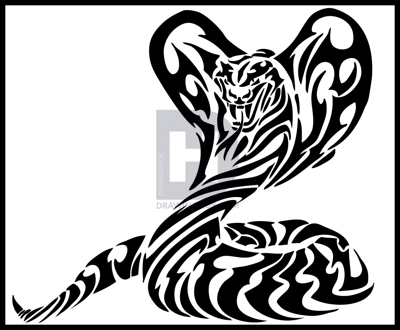 1348x1112 How To Draw Tribal Cobra Art, Step - Tribal Snake Drawing