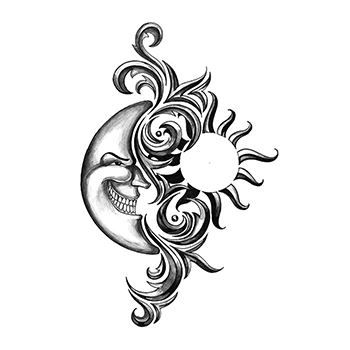 350x350 iron tribal sun moon temporary tattoo represents wisdom - Tribal Sun Drawing