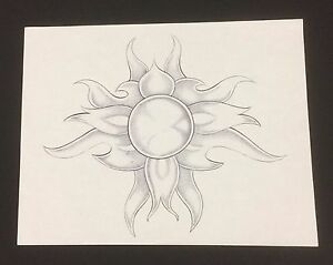300x239 Original Tribal Sun Tattoo Drawing In Ink Tattoo Flash - Tribal Sun Drawing