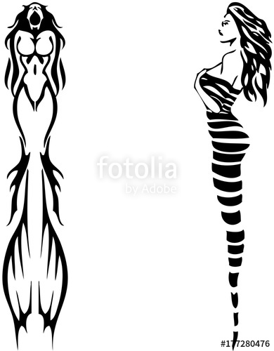 390x500 Tribal Tattoo Designs Female Silhouette Stock Image - Tribal Tattoo Drawing