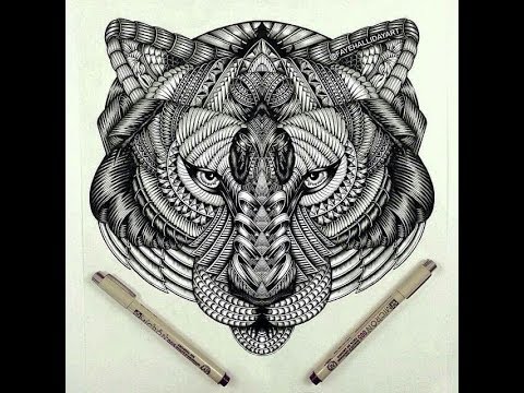 480x360 How To Draw Realistic Tiger Mandala Art Or Tribal Tattoo - Tribal Tiger Drawing