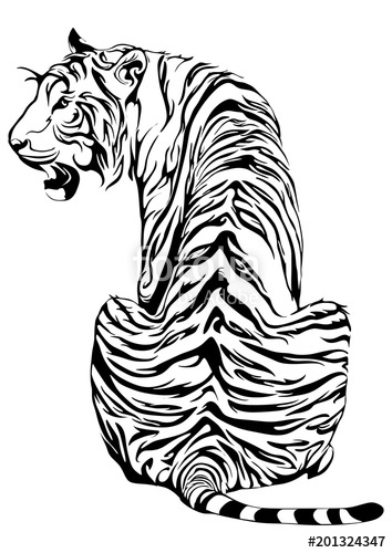 354x500 Tiger Sit Down And Look Back Design For Tribal Tattoo Vector - Tribal Tiger Drawing